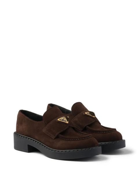 Prada suede triangle-logo loafers - Brown