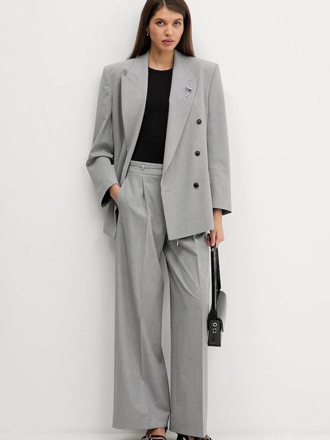 HUGO marynarka kolor szary dwurzędowa gładka 50554018 - zdjęcie produktu nr 2