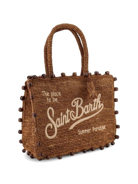 MC2 Saint Barth raffia beaded-trim beach bag - Brown