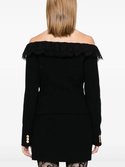 Alessandra Rich off-shoulder tweed jacket - Black