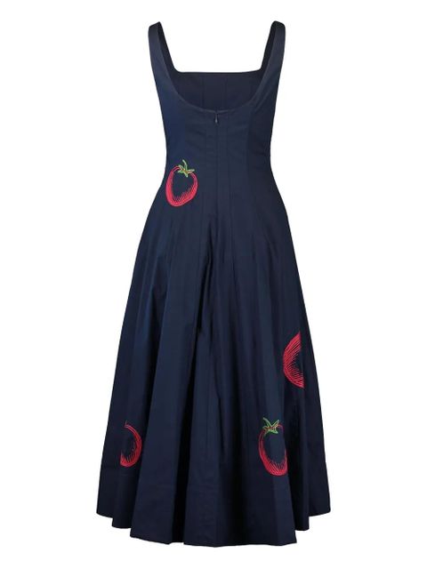 STAUD Wells tomato-embroidered midi dress - Blue