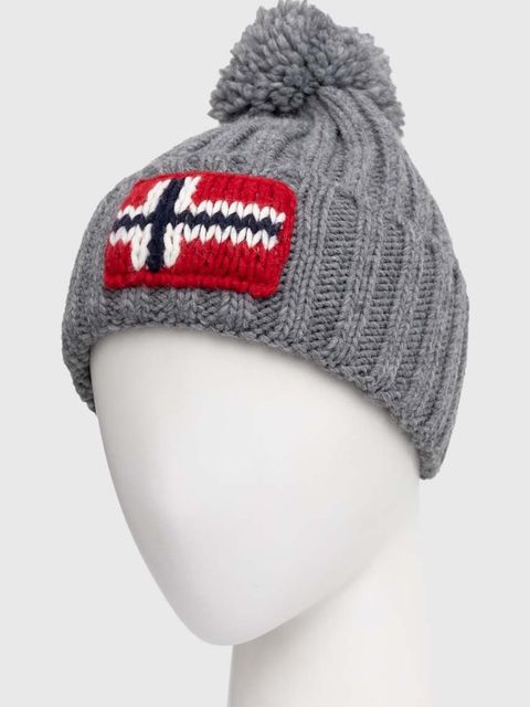 Napapijri czapka z domieszką wełny kolor szary z grubej dzianiny - zdjęcie produktu nr 2