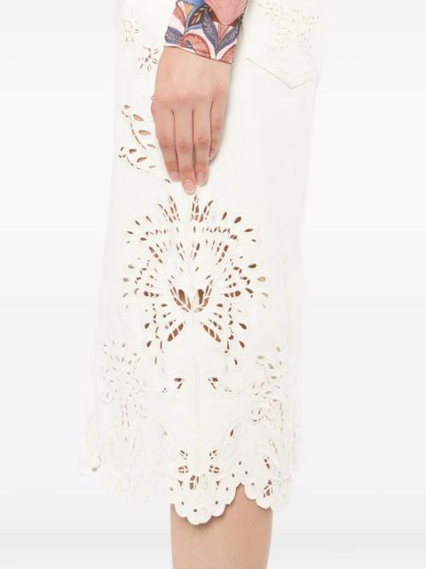 FARM Rio laser-cut scallop straight skirt - Neutrals