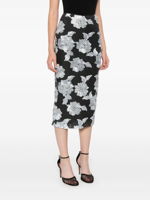 ROTATE BIRGER CHRISTENSEN floral-mesh pencil skirt - Black