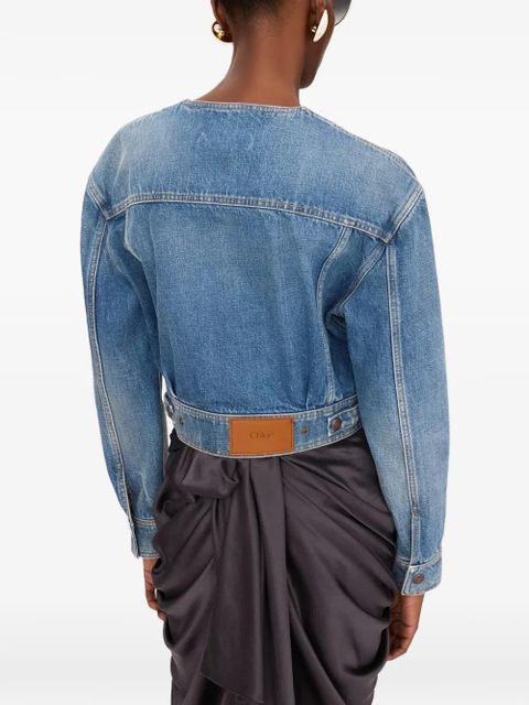 Chloé collarless patch-pocket denim jacket - Blue