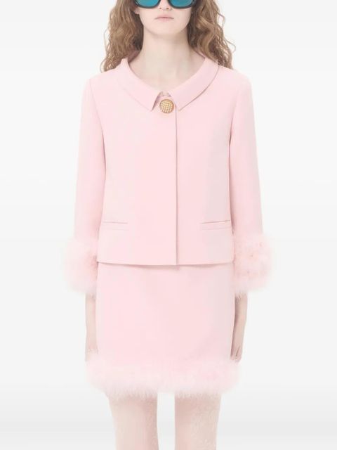 Valentino Garavani button-embellished feather-trim jacket - Pink