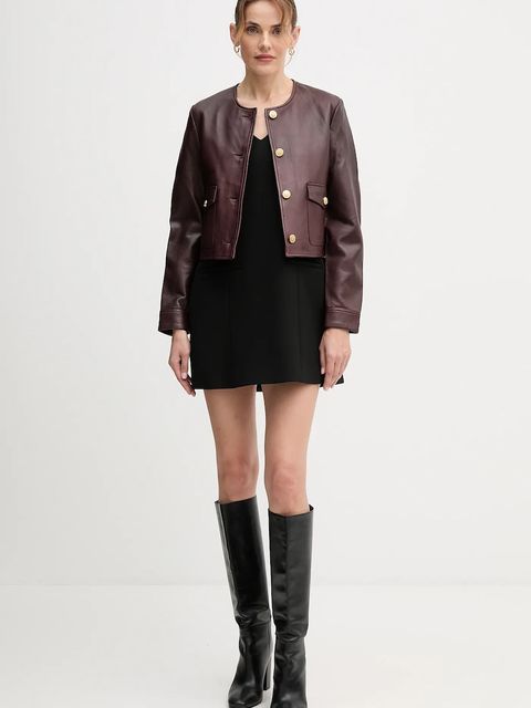 Tommy Hilfiger kurtka skórzana kolor bordowy przejściowa WW0WW46861 - zdjęcie produktu nr 2