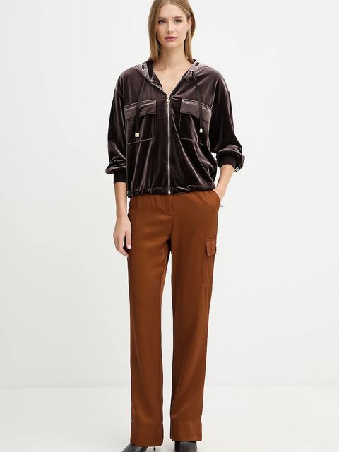 Liu Jo bluza welurowa damska kolor brązowy z kapturem gładka TF5108.J4955 - zdjęcie produktu nr 2