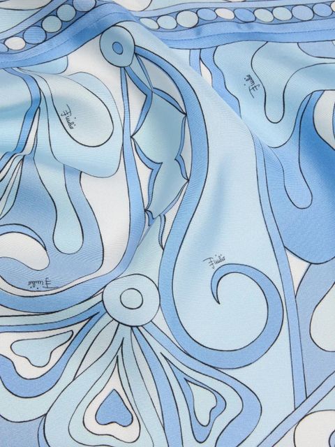 PUCCI Orchidee-print silk triangle scarf - Blue