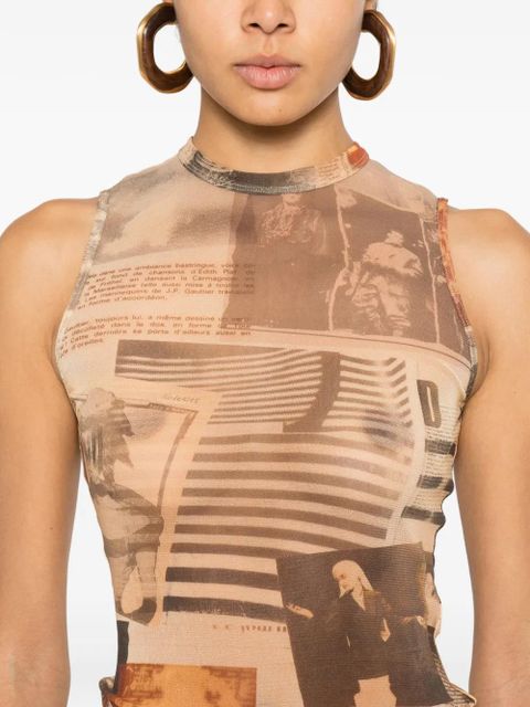 Jean Paul Gaultier newspaper-print top - Neutrals