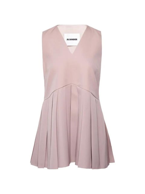 Jil Sander V-neck pleated wool top - Pink - zdjęcie produktu nr 1