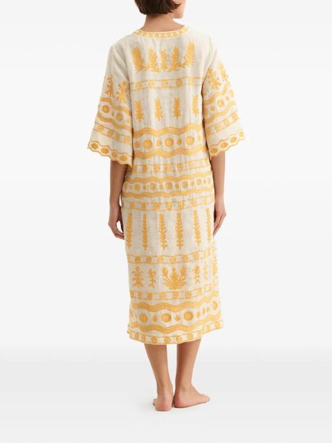 ERES Luxuriance embroidered V-neck midi dress - Neutrals