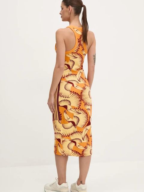 adidas sukienka x Farm Rio kolor pomarańczowy midi dopasowana JD6315