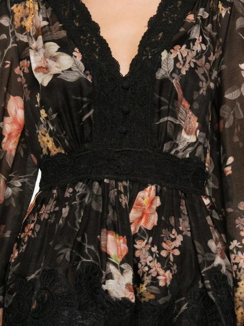ZIMMERMANN Carousel floral-print lace-trim blouse - Black