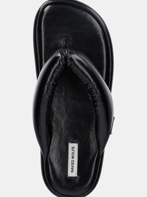 Naked Wolfe japonki skórzane Hilary damskie kolor czarny na płaskim obcasie Hilary Black Leather