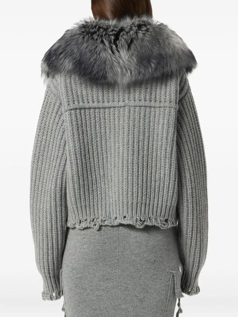 Blumarine cropped ribbed cardigan - Grey