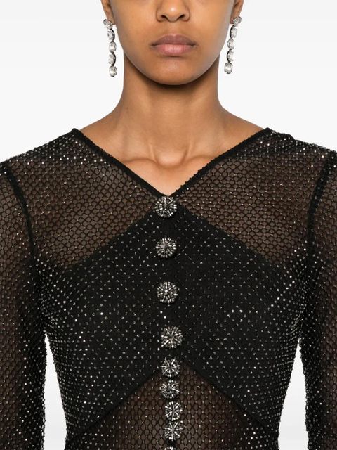 Self-Portrait rhinestoned fishnet gown - Black