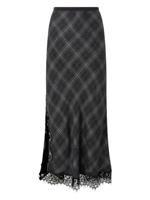 PINKO lace-trimmed checked midi skirt - Black - zdjęcie produktu nr 1
