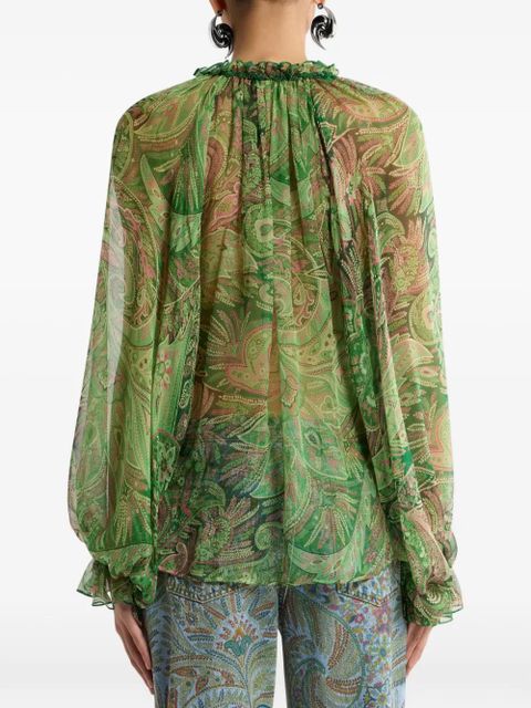 ETRO ruffled paisley-pattern shirt - Green