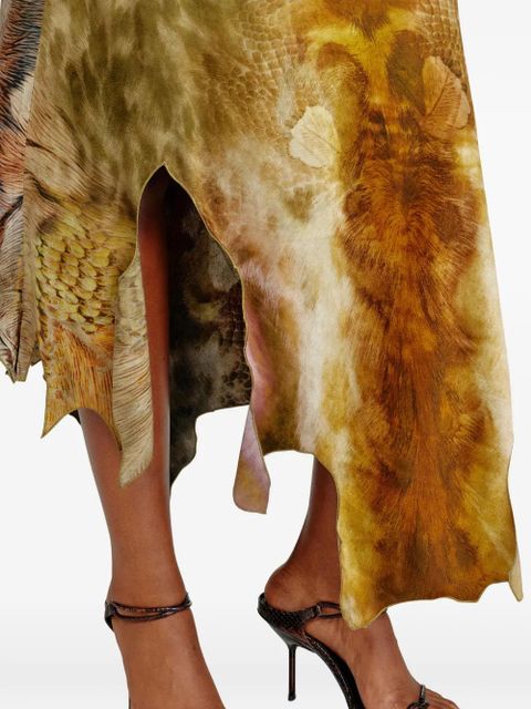 Diesel O-Torn asymmetric animal-print skirt - Green