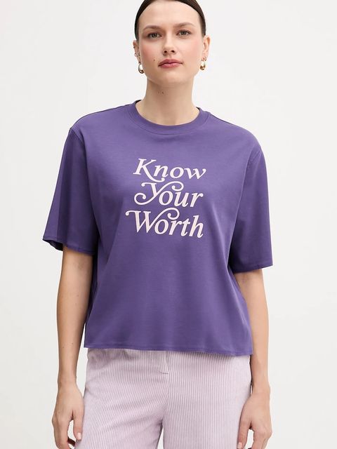 United Colors of Benetton t-shirt bawełniany damski kolor fioletowy 3DCJD10B9 - zdjęcie produktu nr 1