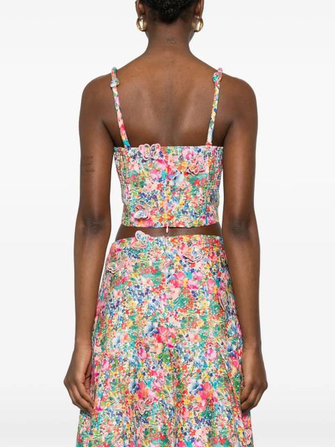 FARM Rio butterfly-appliquéd crop top - Green