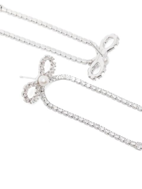 Self-Portrait crystal-embellished bow earrings - Silver