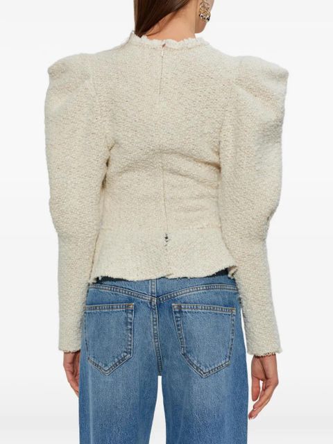 ISABEL MARANT Giamili ruffled-hem puff-sleeve top - Neutrals