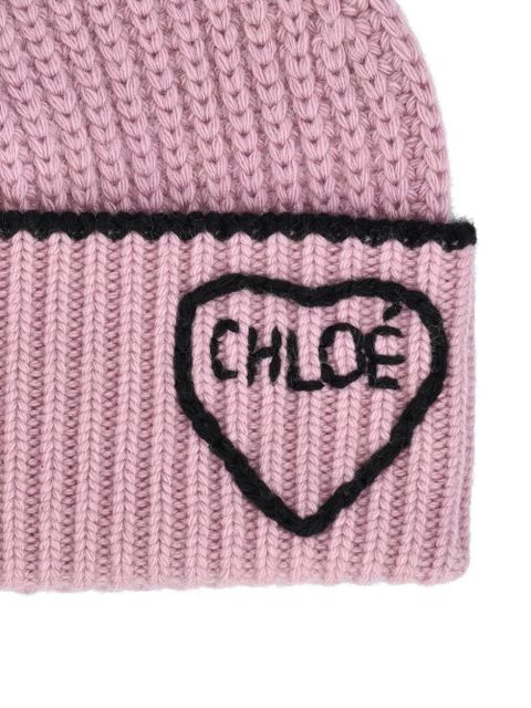 Chloé Encoeur ribbed beanie hat - Pink