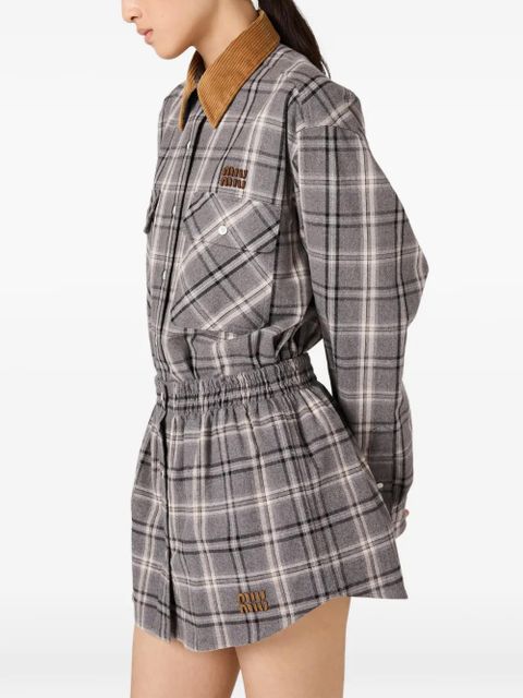 Miu Miu corduroy-collar flannel shirt - Grey