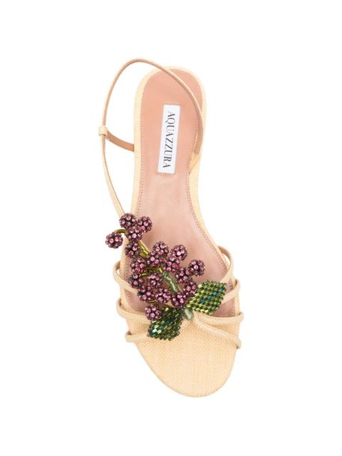 Aquazzura crystal-embellished raffia sandals - Neutrals
