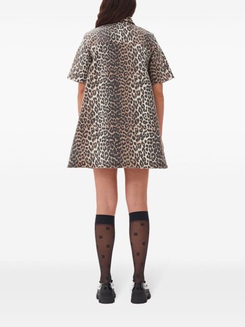GANNI animal-print denim mini skirt - Brown