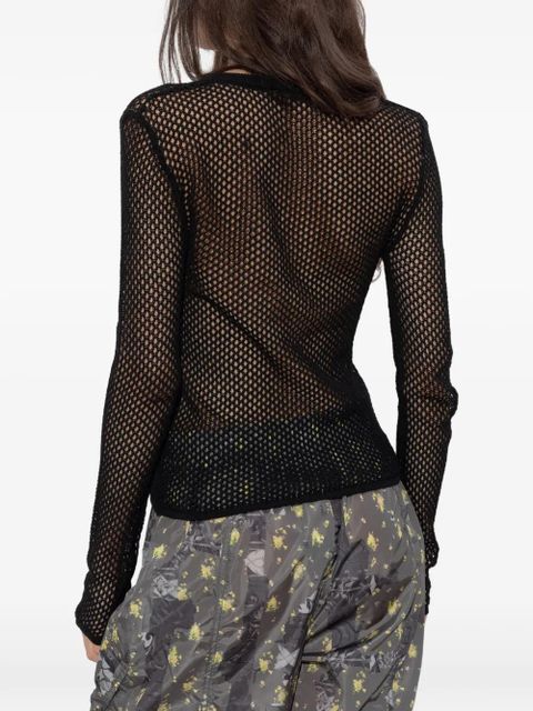 GANNI floral-appliqué crochet-knit sweater - Black