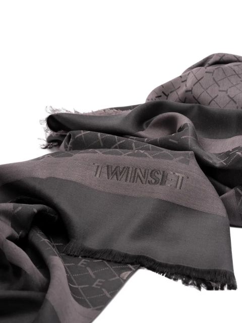 TWINSET monogram frayed scarf - Black
