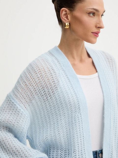 BOSS Orange kardigan z domieszką wełny damski kolor niebieski lekki 50545878