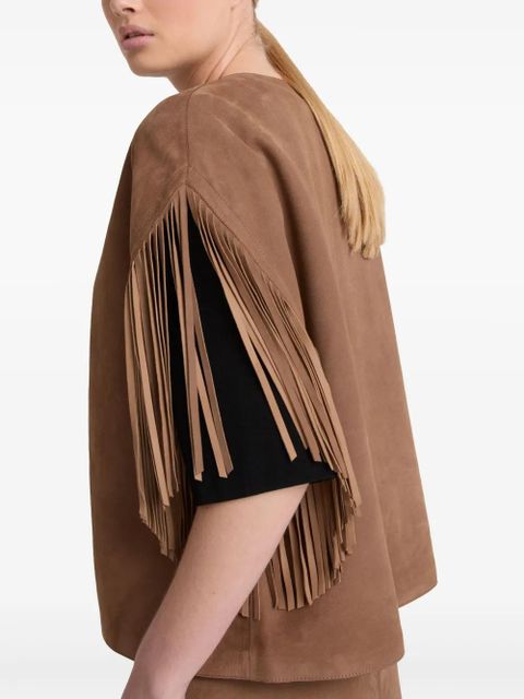 Yves Salomon fringed-trim jacket - Brown