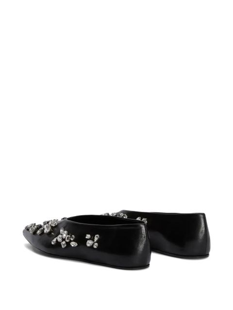 Jil Sander crystal-embellished pointed-toe ballet flats - Black