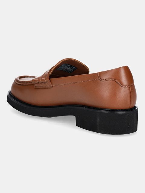 Tommy Hilfiger mokasyny skórzane CREST SQUARISH TOE PENNY LOAFER damskie kolor brązowy na płaskim obcasie FW0FW08633