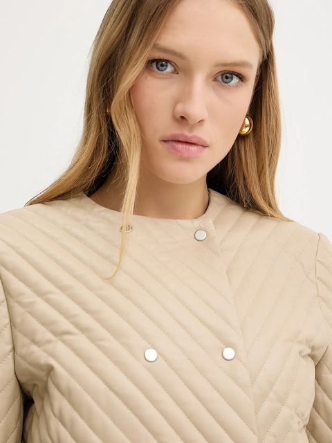 BOSS kurtka skórzana kolor beżowy przejściowa 50541919