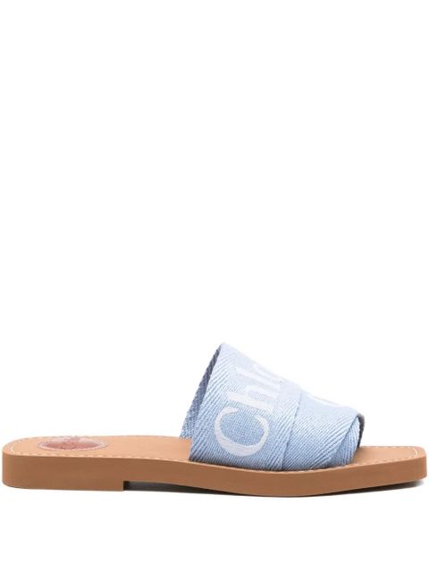 Chloé logo-detail flat slides - Blue - zdjęcie produktu nr 1