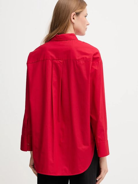 Tommy Hilfiger koszula bawełniana damska kolor czerwony relaxed z kołnierzykiem klasycznym WW0WW45892