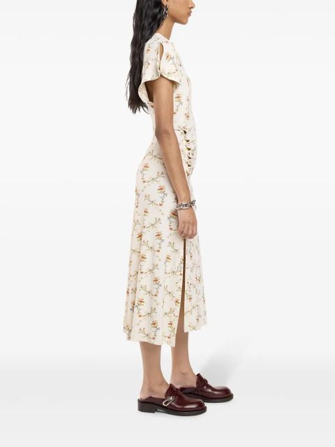 Rabanne floral-print ruched midi dress - Neutrals
