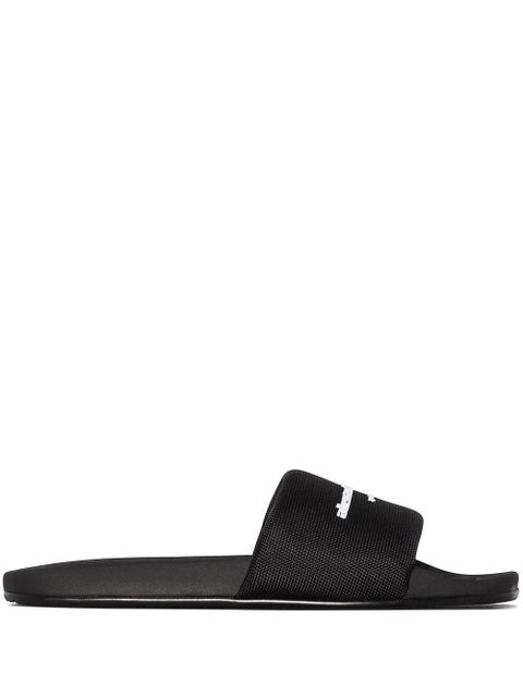 Alexander Wang logo-print flat slides - Black - zdjęcie produktu nr 1