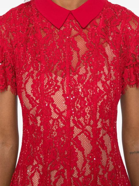 Self-Portrait sequin lace mini dress - Red