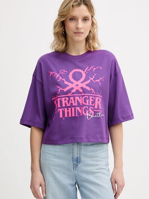 United Colors of Benetton t-shirt bawełniany x Stranger Things damski kolor fioletowy 3BL0D10BC - zdjęcie produktu nr 1