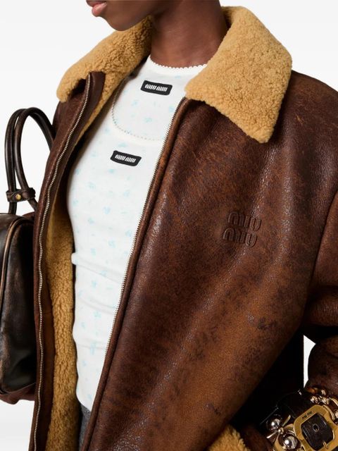 Miu Miu floral-pattern logo-patch T-shirt - White