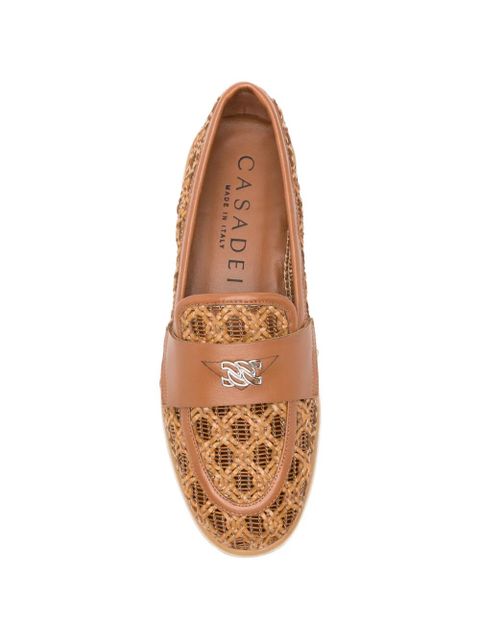 Casadei woven logo-plaque loafers - Brown