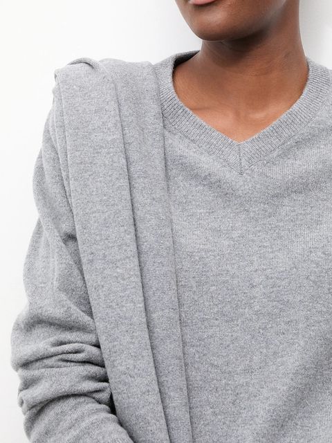 Answear.LAB sweter z wełny merino z szalem damski kolor szary lekki