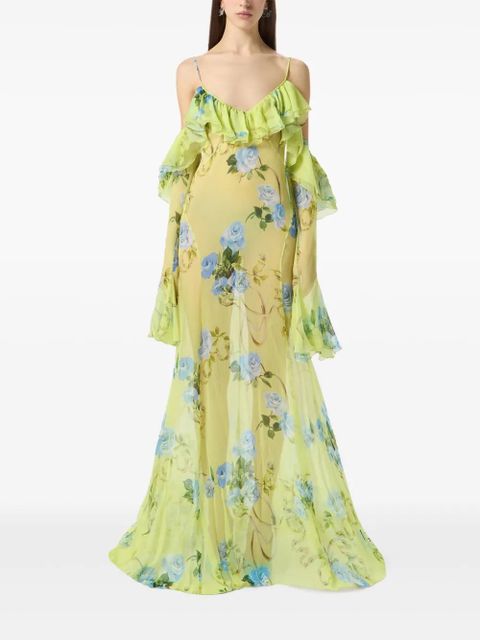 Blumarine ruffled floral maxi dress - Green