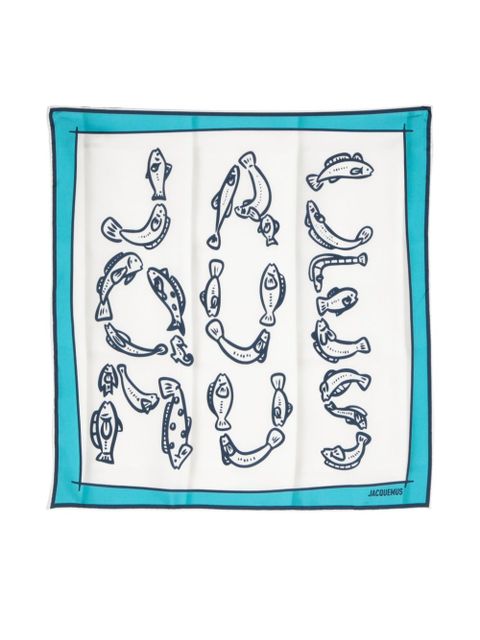 Jacquemus Fish print silk bandana - White